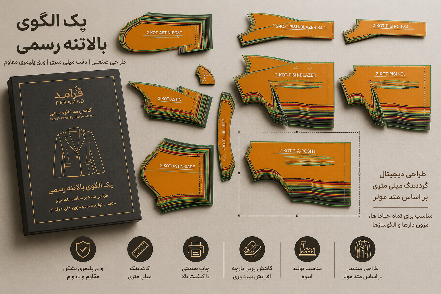 پک الگو آماده بالاتنه رسمی با سایز بندی 36تا 58 (پنس کنفو)